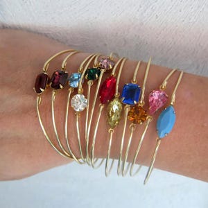 Rhinestone Sim Birthstone Bracelet Mothers Day Gifts for Mom Sister Grandma Aunt Adult Women Birthstone Jewelry Birth Stone Bangle Bracelet
