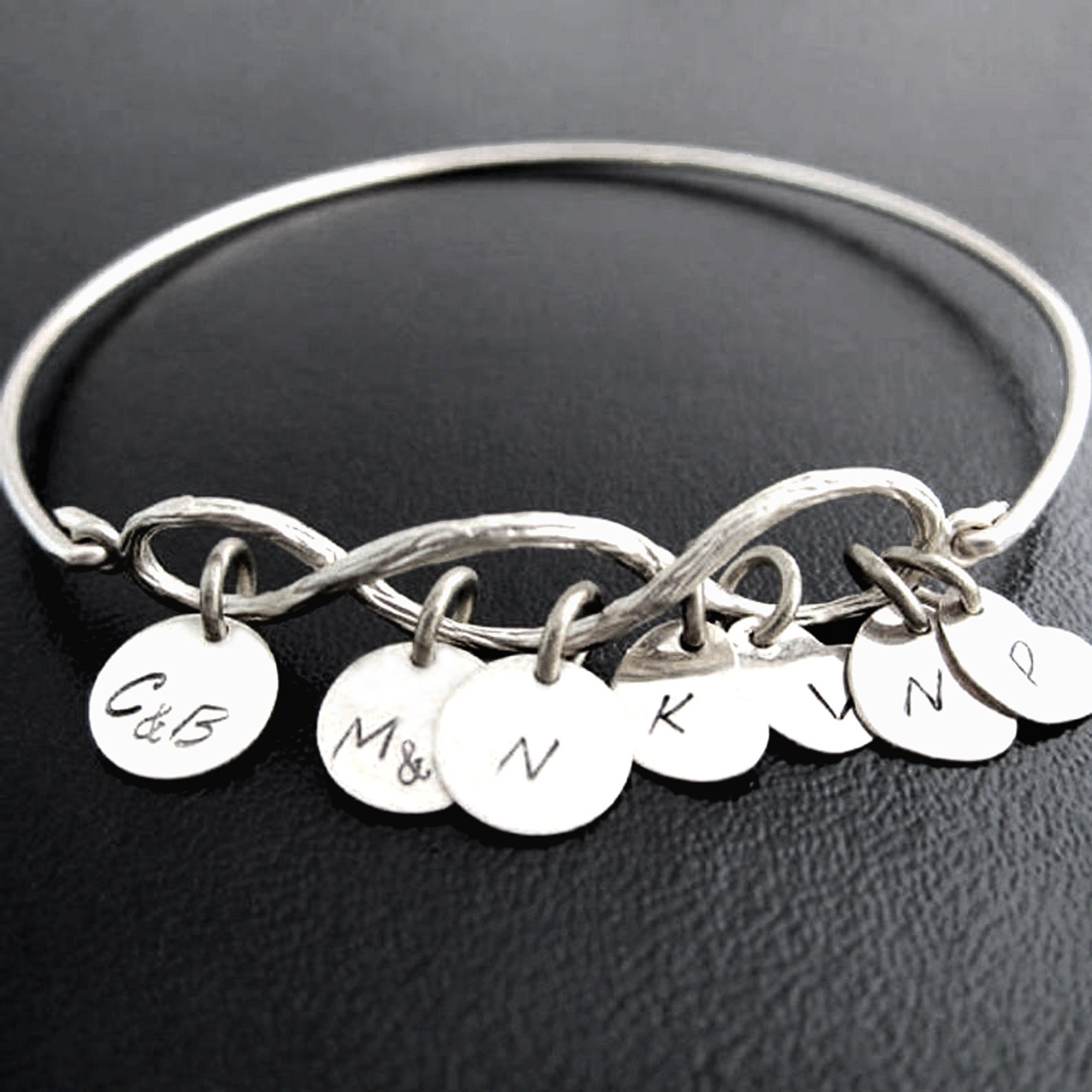 Infinity Initial Bracelet,ithree Initial Charms,family Initials, Sisters, Friends,infinity Bracelet,personalized