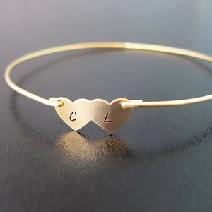 Double Heart Bracelet, Couple Bracelet for Her, Girlfriend Anniversary Gift, Couple Gift Idea, Personalized Valentine's Day Jewelry for Her