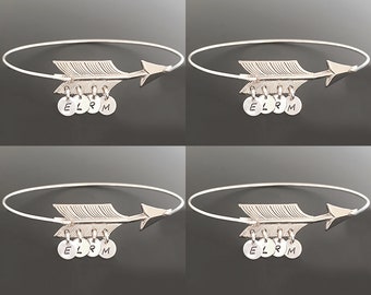 Set of 4 Arrow of Friendship Bracelets 4 Best Friends Bracelets Valentines Day Gifts Personalized Initial Charms Custom Best Friend Gifts
