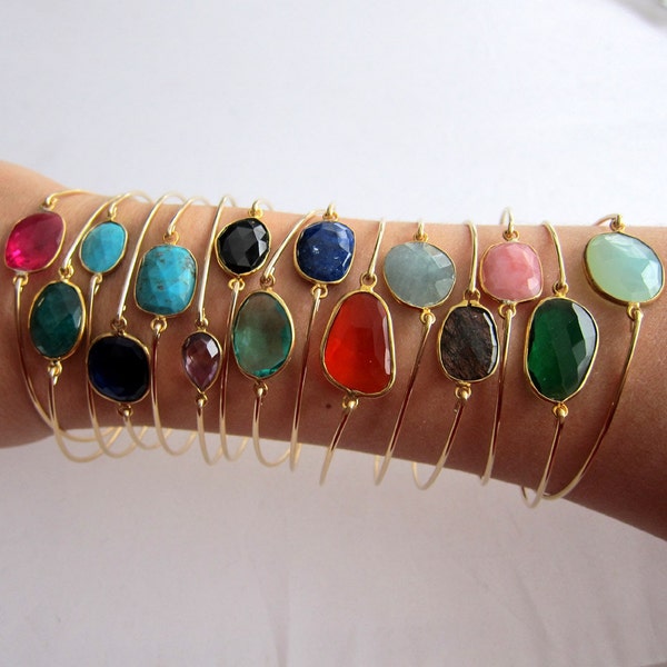 Gemstone Jewelry Gemstone Bracelet Stackable for Women 14k Gold Filled Gemstone Bangle Bracelet for Women Gemstone Gift Stackable Bracelet