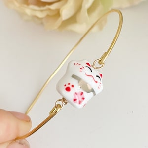 Chinese Lucky Cat Bracelet Maneki-neko Gift Beckoning Cat Jewelry Fortune Prosperity Good luck charm bangle thoughtful gift for cat lover
