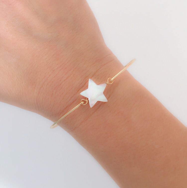 Mother of Pearl Bracelet Bright Star Bracelet for Women Star Jewelry Mother  of Pearl Bangle Bracelet Star Bangle Star Charm Bracelet