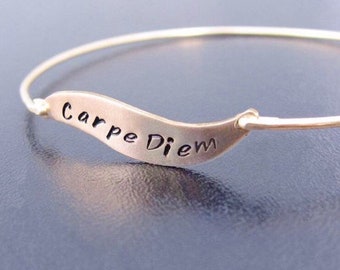 Handstamped Bracelet, Handstamped Jewelry, Custom Word Bracelet, Word Jewelry, Carpe Diem Bracelet, Carpe Diem Jewelry