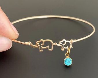Mama & Baby Elephant Bracelet Sim Birthstone Bracelet New Mom Gift Mothers Day Jewelry or Baby Shower Gift Postpartum Gift Wife Mom Daughter