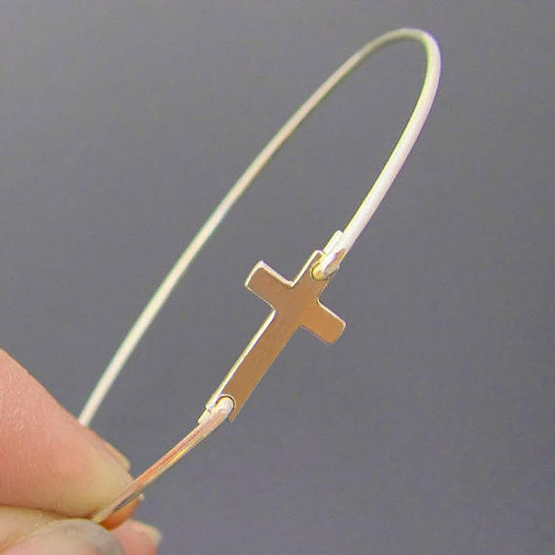 Sterling Silver Cross Bracelet Women Sideways Cross Bracelet Etsy