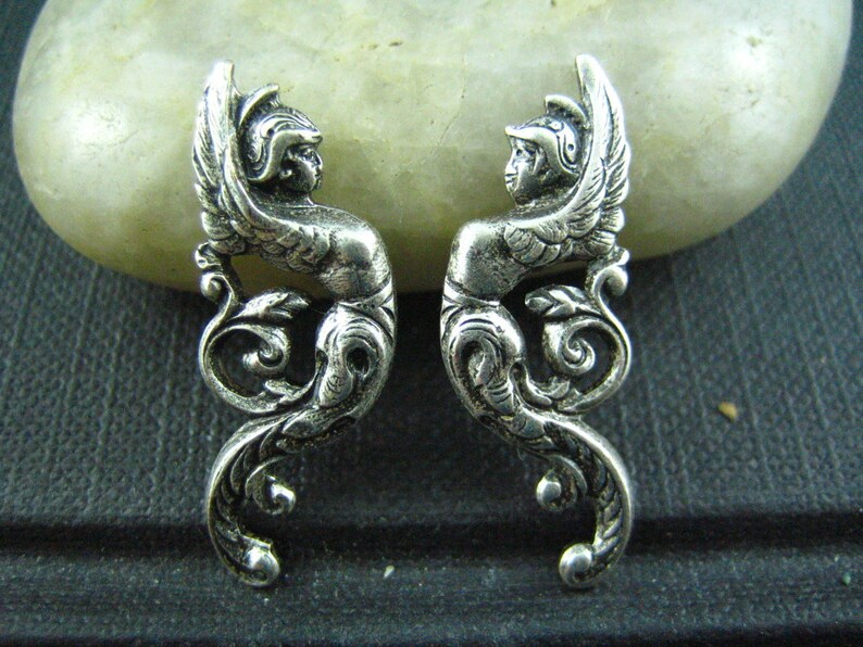 2 PC ox sterling silver plated brass Winged Goddess Warrior Flourishes Stamping