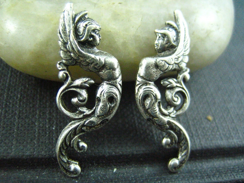 2 PC ox sterling silver plated brass Winged Goddess Warrior Flourishes Stamping