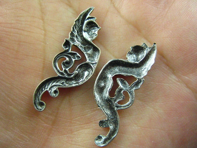 2 PC ox sterling silver plated brass Winged Goddess Warrior Flourishes Stamping