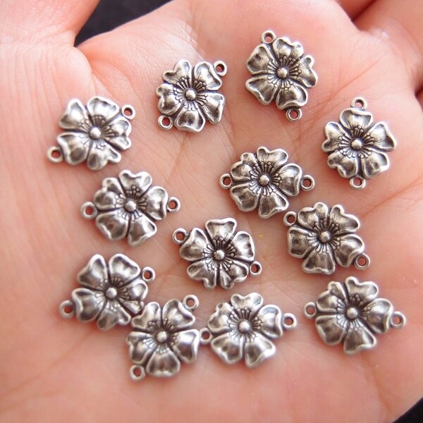 6PC Conectores Florales Plata Oxidada 14mm