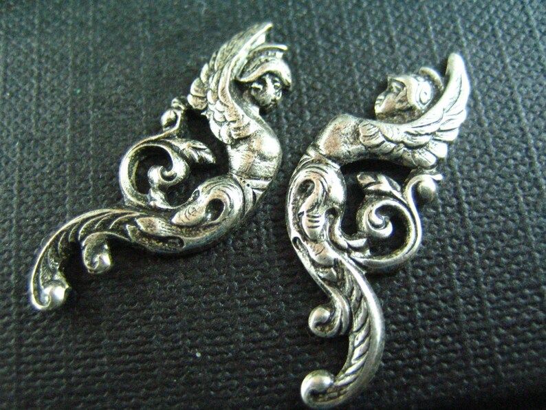 2 PC ox sterling silver plated brass Winged Goddess Warrior Flourishes Stamping