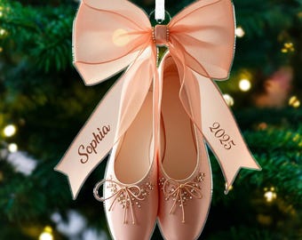 Custom Ballet Shoes Christmas Ornament,Pink Shoe Acrylic Tree Hanging,Girls Dancer Gift,Elegant Ballerina Holiday Decor,Gift For Teens Girls