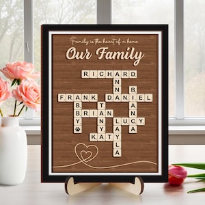 Cadre fête des mères, arbre généalogique de scrabble, casse-tête de scrabble personnalisé, panneau en bois, mots croisés de scrabble pour maman, casse-tête pour maman, cadeau pour grand-mère