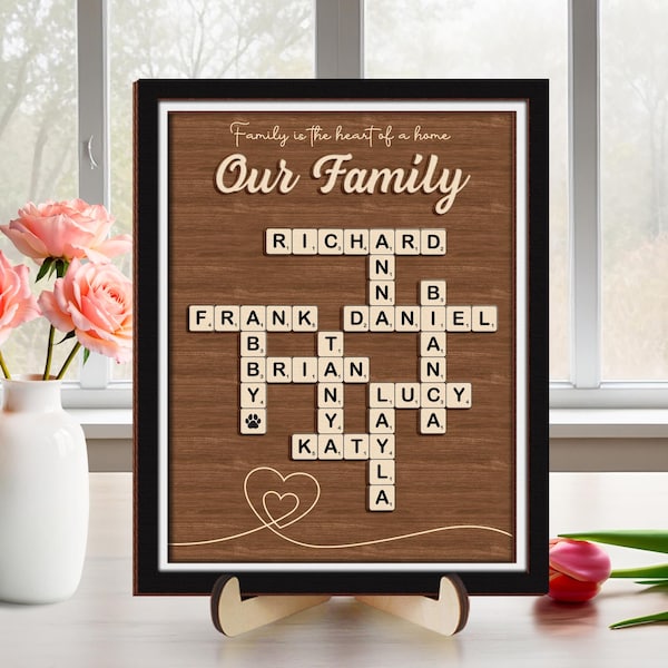 Marco de Scrabble para el Día de la Madre, Árbol Genealógico, Letrero de Madera con Rompecabezas de Scrabble Personalizado, Crucigrama de Scrabble para Mamá, Letrero de Rompecabezas para Mamá, Regalo para la Abuela
