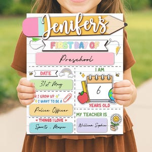 Letrero personalizado para el primer y último día de clases, regreso a clases para preescolar, primer día de clases, tablero para el primer día de clases de jardín de infantes, letrero con nombre.