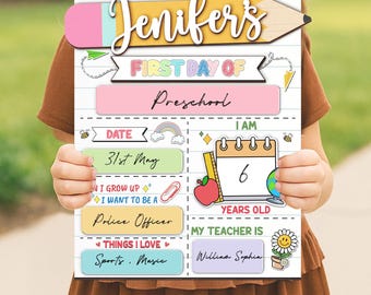 Personalized First And Last Day Of School Sign,Preschool Back To School,First Day Of School,Kindergarten 1st Day of School Board,Name Sign
