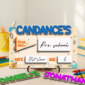 Letrero personalizado de primer y último día de clases, letrero de regreso a clases, letrero de primer día de clases para jardín de infantes, tablero escolar de madera para primer día de clases