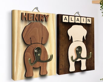 Custom Dog Leash Holder,Leash Hook with Name,Dog Butt Leash Holder For Wall,Dog Gift,Dog Hanging Sign,Mudroom Hook,Dog Lover Gift,Pet Decor