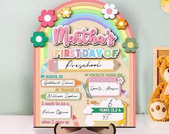Personalized First Day School Sign, Back to School Sign, Kindergarten 1st Day of School Sign Reusable, Custom First Day School Sign