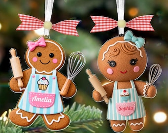 Custom Gingerbread Baker Christmas Ornament,Cute Baking 2D Plat Ornament,Kitchen Decor,Baker Keepsake,Cookie Tray,Baking Lover Gift