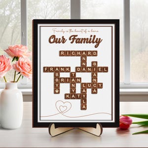 Grandma Gift,Personalised Family Scrabble Scrabble Frame"Family Is The Heart Of A Home",Grandkid Crossword Scrabble Wooden Sign,Gift For Mom