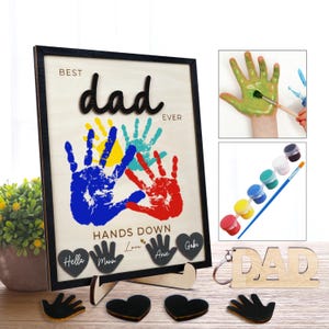 Personalized DIY Handprint Sign,Hands Down Best Dad Ever,Engraved Wooden Sign,Celebrate Dad with Handprints,Fathers Day Gift,Dad Birthday