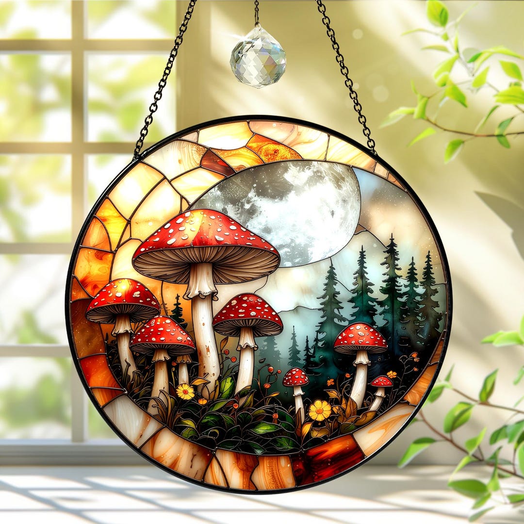 Mushroom Stained Glass Suncatcher,mushroom Window Hanging With