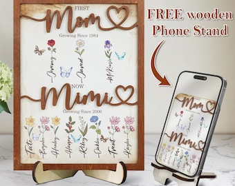 First Mum Now Nanny,Grandma Gift Personalized Flower Birth Month Garden Wooden Sign Frame, mothers day grandma, Nana, Nanny