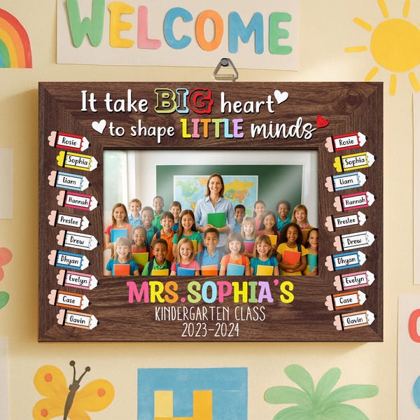 Marco de fotos personalizado para la clase de profesor, regalo de agradecimiento para el profesor, se necesita un gran corazón para moldear las mentes pequeñas, marco de fotos, regalo para el profesor de un estudiante