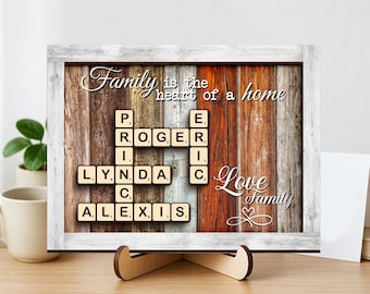 Family Gift,Custom Scrabble Family Name Frame,Crossword Scrabble Puzzle Sign,Grandparents Gift,Letter Tile Art,Grandma Gift,Rustic Decor
