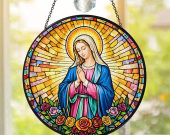 Lady of Guadalupe Stained Glass Suncatcher,Religious Virgin Mary Window Hanging,Mother of God,Religious Glass Art,Catholic Suncatcher