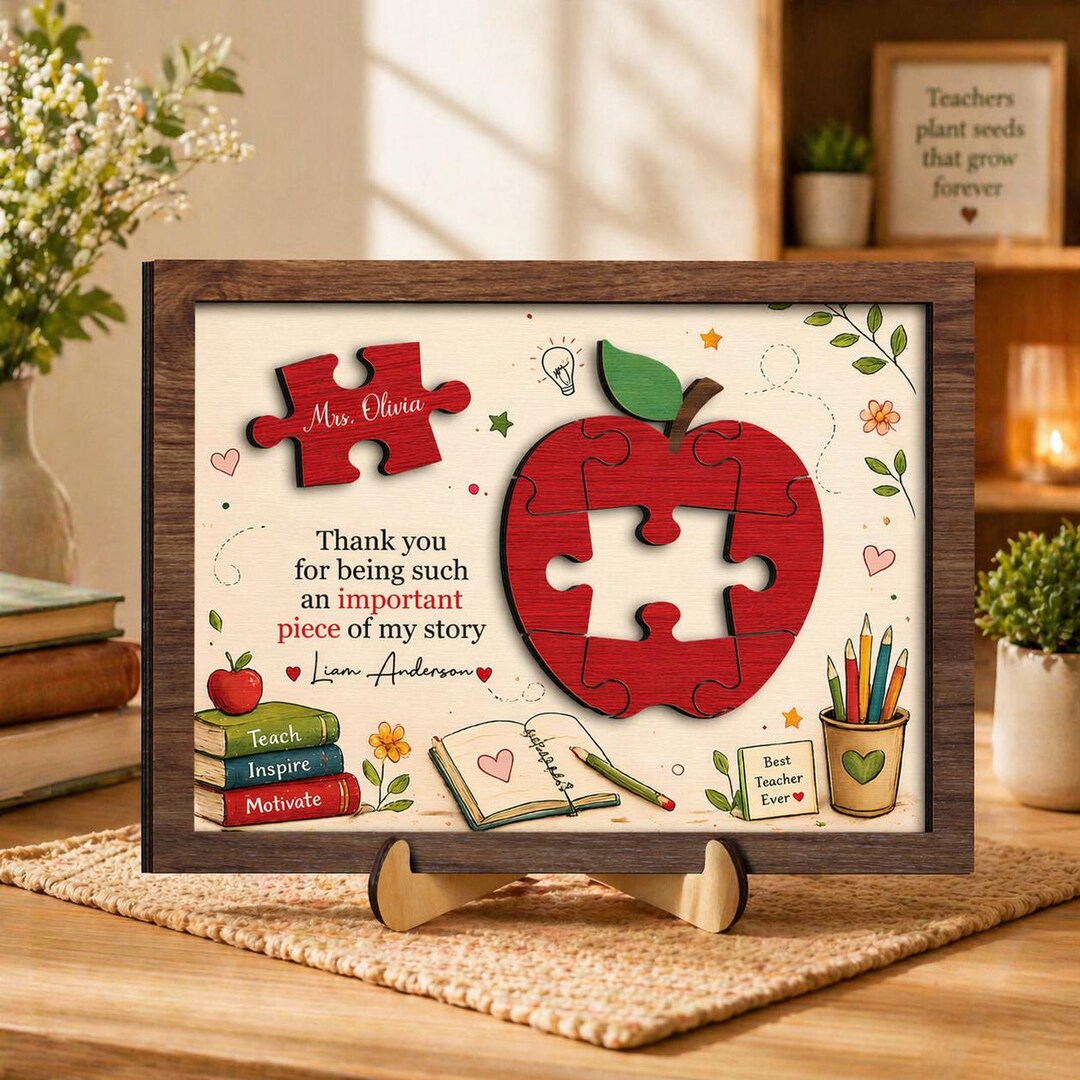 Teacher Apple Puzzle Sign,custom Apple Puzzle Piece Wood Frame,teacher ...