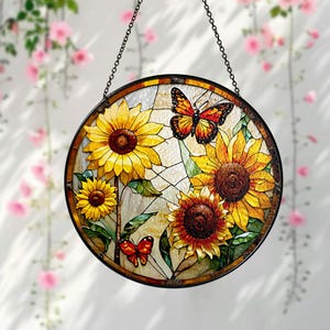 Monarch Butterfly Stained Glass Suncatcher Home Decor,Flowers Stained Glass Window Hanging,Butterfly Decor,Mother&#39;s Day Gift,Garden Lovers