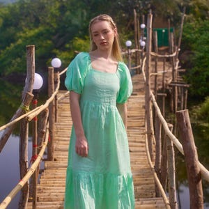 Organic Linen Midi Dress: Square Neck Summer Tunic