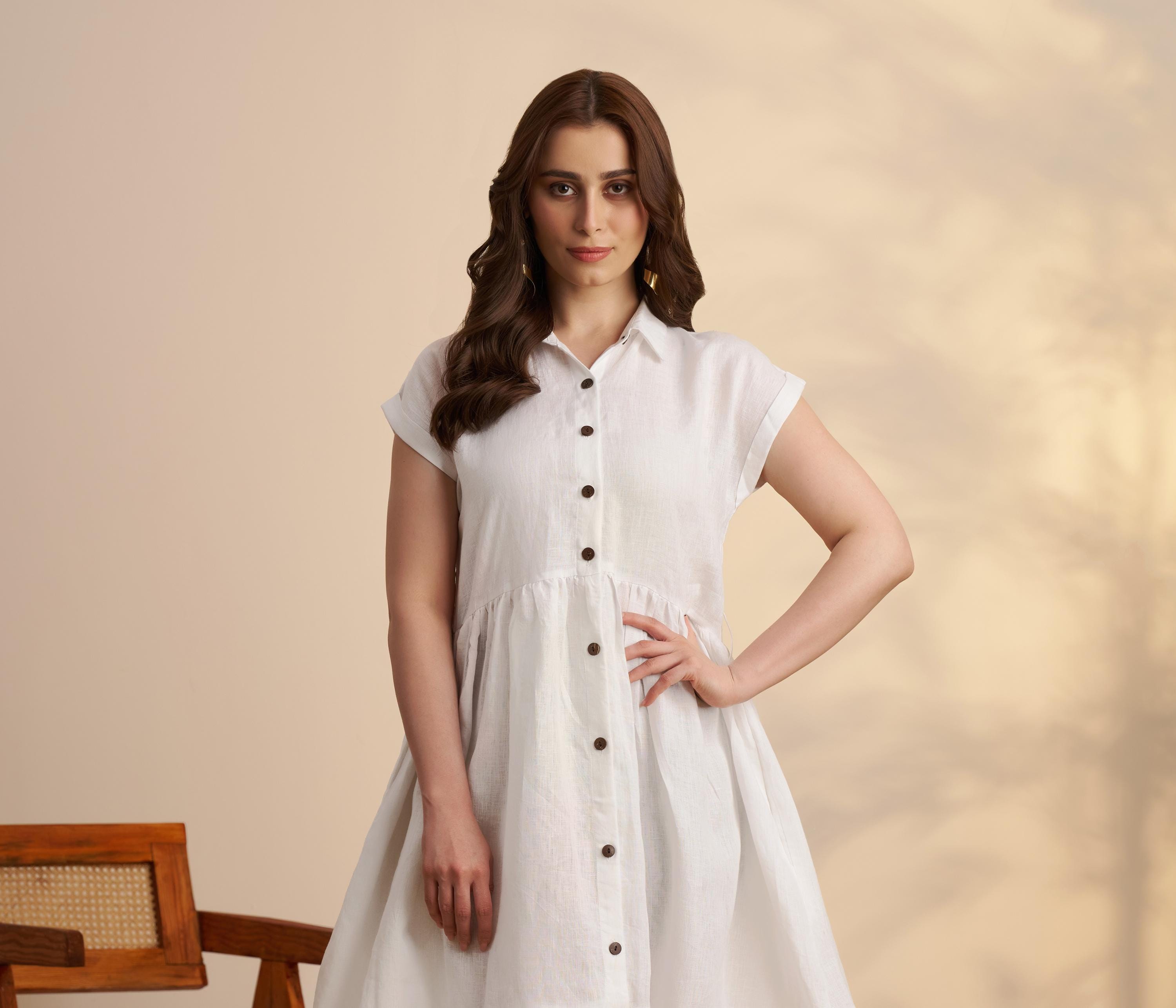 White Linen Shirt Dress, Button Down Maxi, Loose Fit Summer Dress White Linen Shirt Dress, Button Down Maxi, Loose Fit Summer Dress