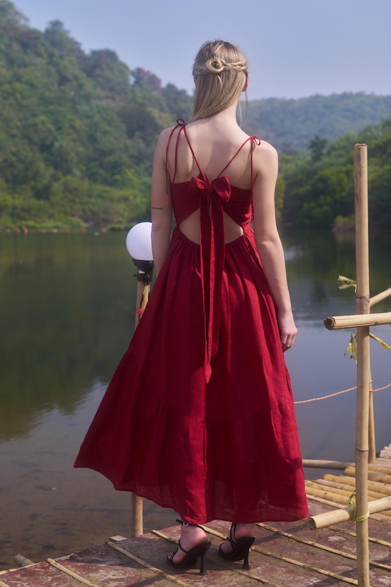 chinese dress ladies Devoted Love Bow Maxi Dress in Red - Elegant Style