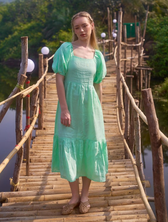 Organic Linen Midi Dress: Square Neck Summer Tunic - Etsy Israel