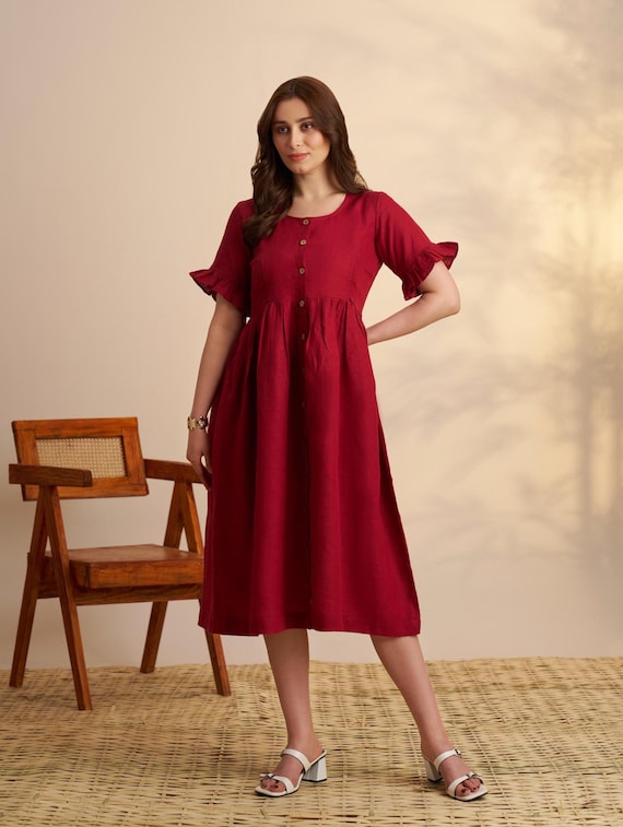 chinese dress ladies Angel Maternity Maternity Linen Dress in Blue