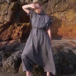 Linen Jumpsuit, Harem Jumpsuit, Drop Crotch Jumpsuit, Wide Leg Overalls, Plus Size Jumpsuit, Linen Romper