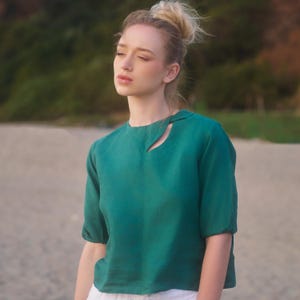 Top de linho, camiseta de linho de verão, top curto de linho, roupas de linho plus size, blusa de linho para mulheres