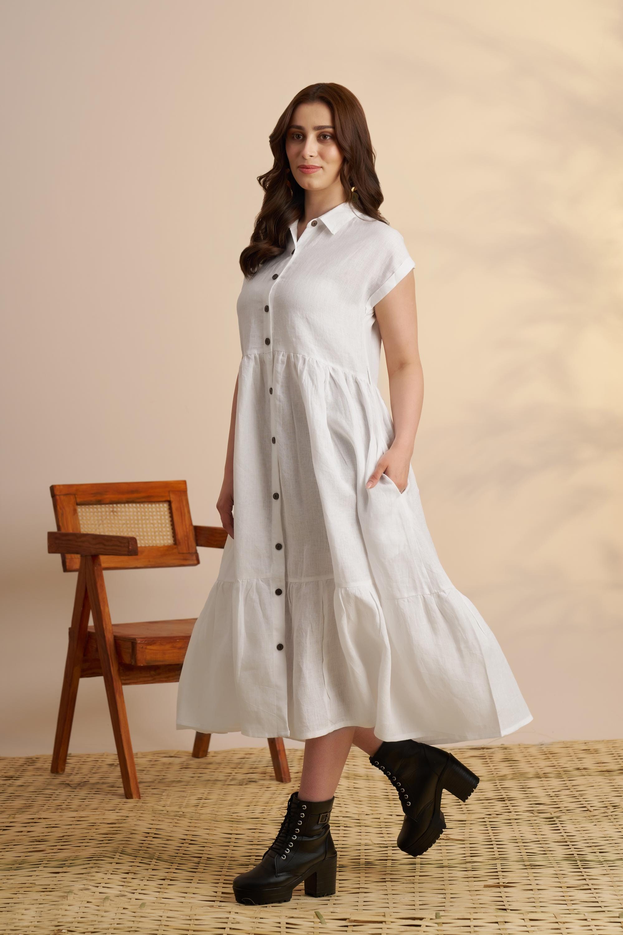 cotton and linen v neck midi dress The Linen V-Neck Midi Dress main image 0