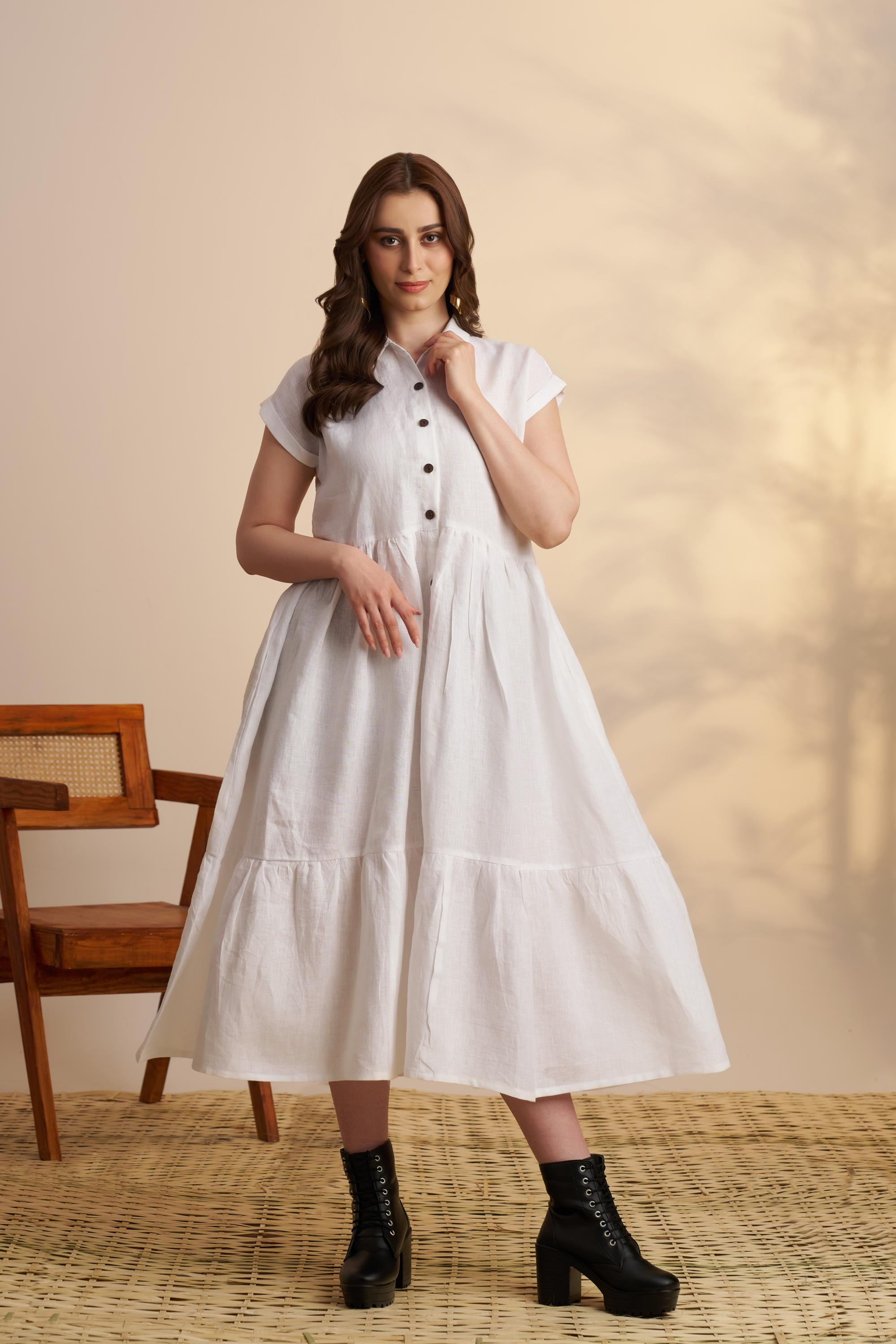 blue orchid linen dress Cross-back Linen Blend Dress-Orchid Pink Stripe