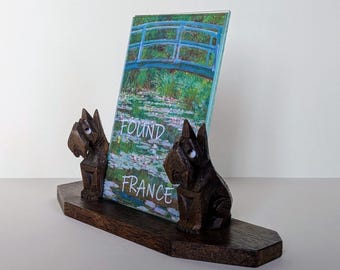 Marco de fotos de perros Scottie de los años 50 en madera de roble