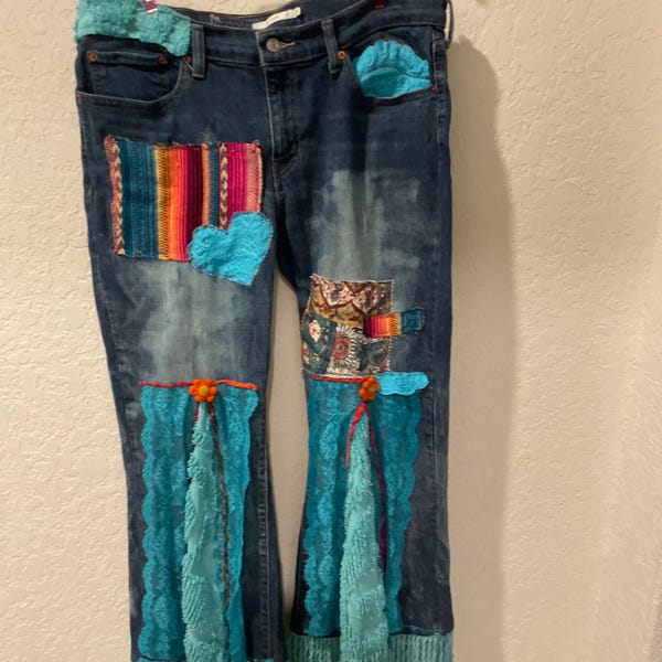 Patchwork Flare Jeans - Etsy
