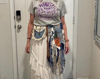 Upcycled Boho Denim Pocket Belt, Pocket Belt, Hippy Belt 