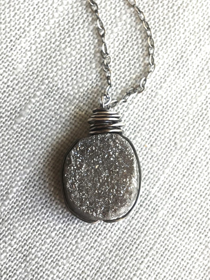 Tensel necklace \u2013 Titanium druzy sterling silver