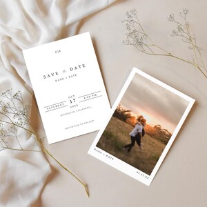 Save the date with photo template double sided save the date card editable template printable minimalist save the date wedding invitation
