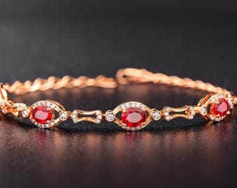 Zestaw biżuterii z czerwonymi kamieniami szlachetnymi w stylu vintage, naszyjnik z rubinami, bransoletka, kolczyki, zestaw pierścionków, biżuteria z kamieniami urodzinowymi w lipcu, elegancki prezent wieczorowy dla kobiet