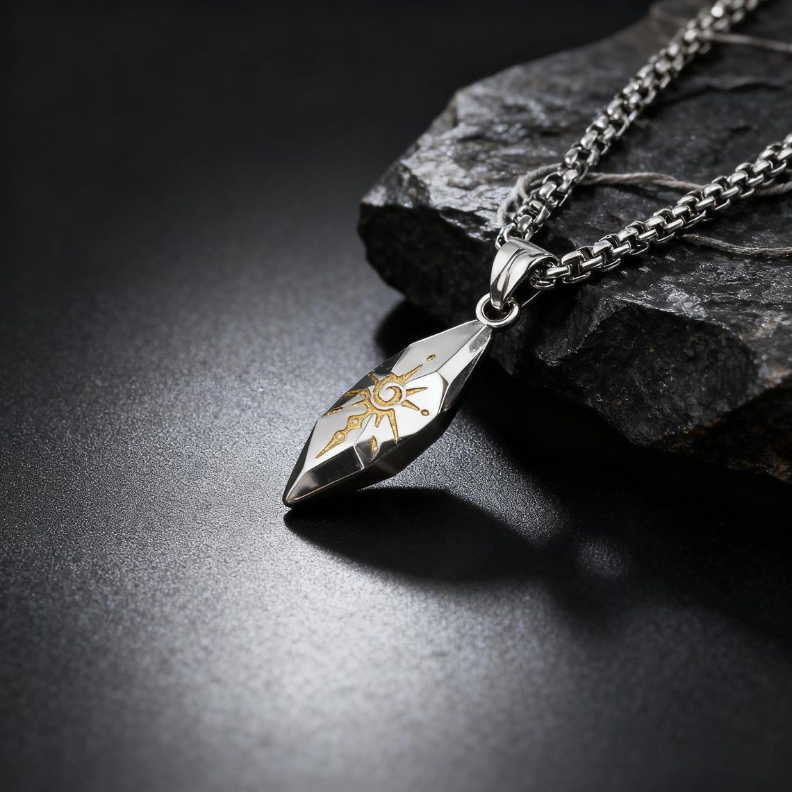 Sun Rune Stone Vintage Wish Stone Pendant – Sun Rune Talisman Necklace, Meteorite ...