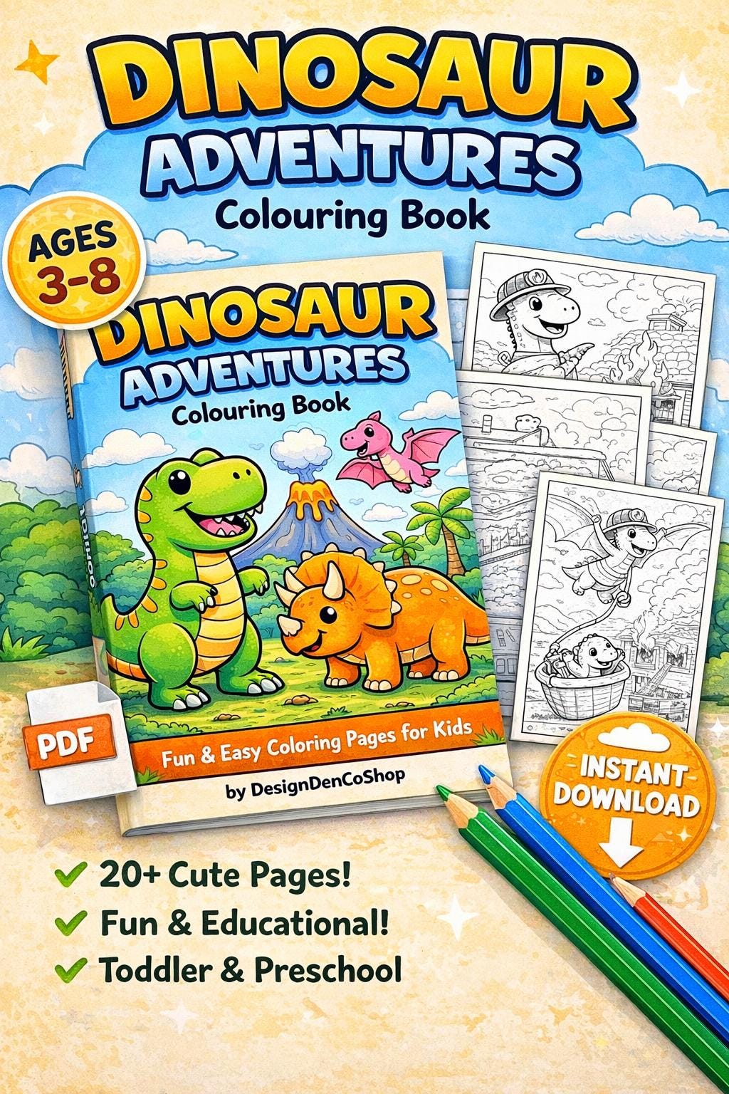 Dinosaur Coloring Book for Kids | Cute Dino Coloring Pages | Printable ...
